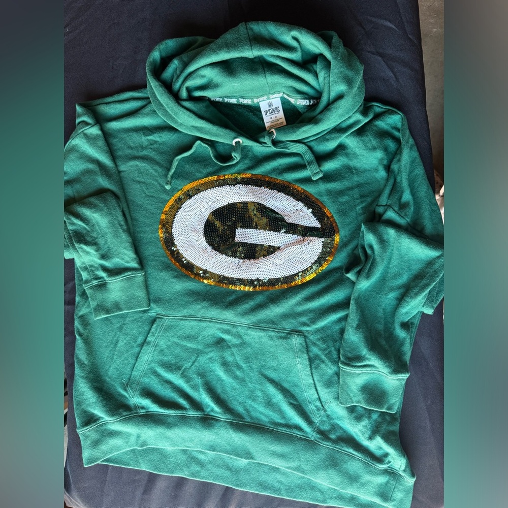 PINK Victorias Secret Green Bay Packers sequined hoodie.